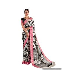 Abstract Printed Crepe Saree (Off White_KK17)