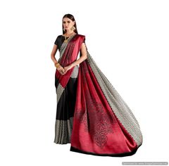 Abstract Printed Crepe Saree (Black_KK4)