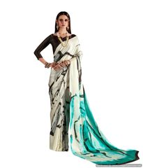 Abstract Printed Crepe Saree (Off White_KK1)