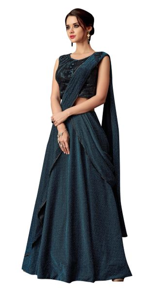 Designer Turquoise Lycra Heavy Indo Western Lehenga Saree Anvi
