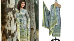 Designer Original Pakistani Sana Samia Gray Lawn Cotton Dress material SSL7B