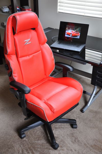 SOLD Thank You! - Nissan 300ZX Custom Faux Leather Power-Operated Office Chair - Red w/ Gray Piping