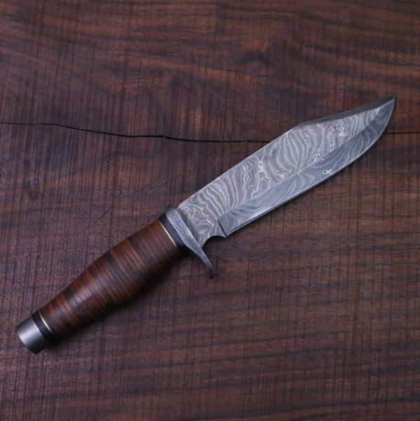 Damascus Steel bowie knife With Leather Handle | Blackbeard Forge