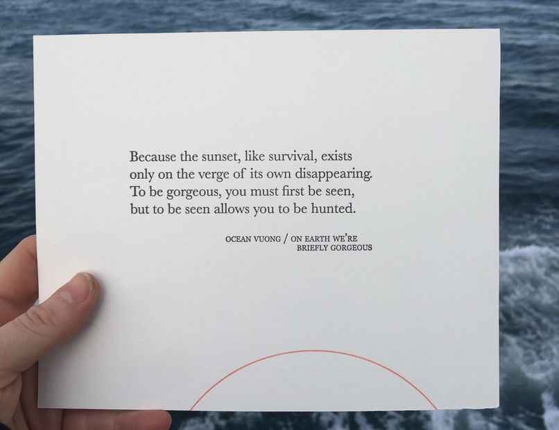 Letterpress print in honor of Ocean's reading i fundraiser for OUT Maine. 