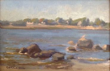 Westport, CT Beach, Sherwood Island, CT Shore. Plein air painting oil painting on linen. nautical, m