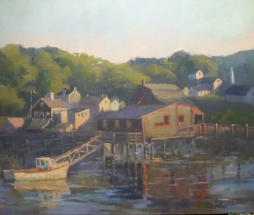 Boothbay Harbor oil painting Maine Mornin Sunlight.