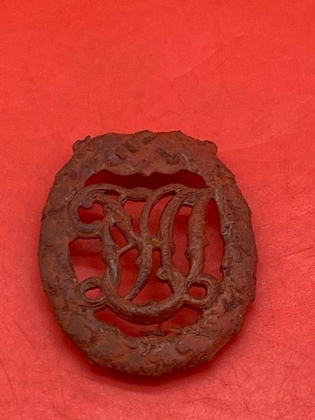 German DRL sports badge in bronze nice semi relic condition worn by soldier of the 1st Panzer Army recovered near the River Don area outside the City of Rostov on Don attacked by them in 1941 near Stalingrad