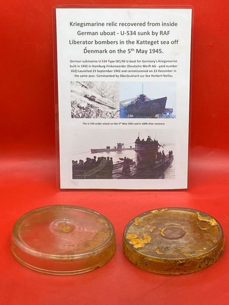Very rare pair of German jar lids one is maker marked MONOPOL [MONOPOLY] both undamaged nice condition relics recovered from inside U-Boat U534 which was sunk on the 5th May 1945 by RAF bombers