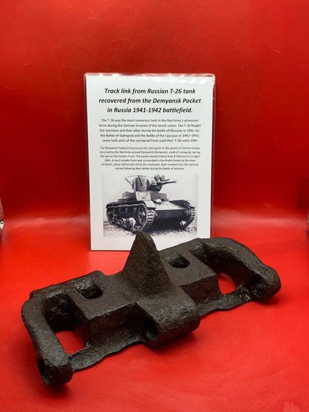 Russian T-26 tank complete track link , nice solid relic, well cleaned recovered from the Demyansk Pocket near Leningrad in Russia 1941-1942 battlefield