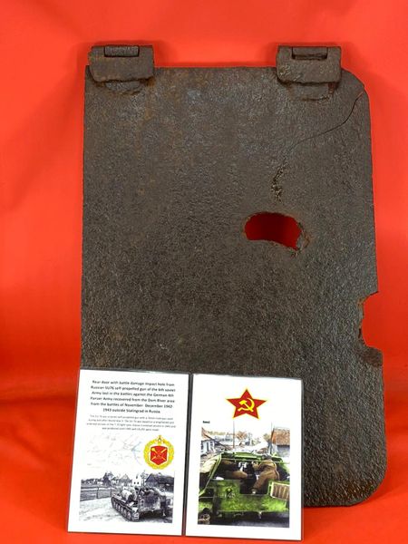 Rear door with battle damage with impact hole from Russian SU76 self-propelled gun of the 6th soviet Army lost in the battles against the German 4th Panzer Army recovered from the Dom River area,November- December 1942-1943 outside Stalingrad.