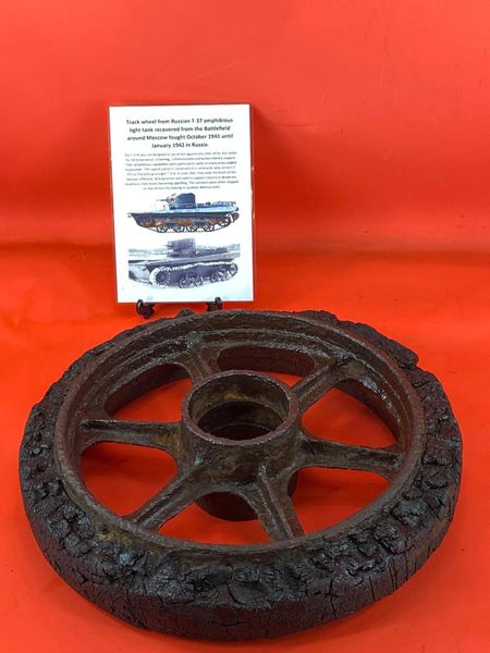 Rare to find track Wheel from Russian T-37 amphibious light tank recovered from the Battlefield around Moscow fought October 1941 until January 1942 in Russia.
