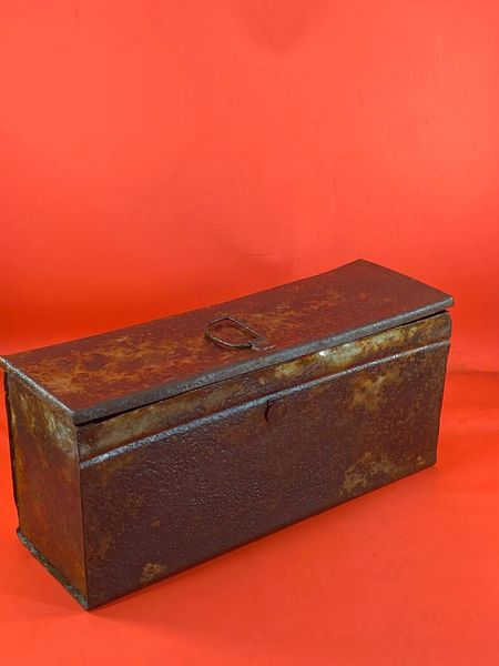 Large Russian vehicle metal storage tin with original yellow and green paintwork recovered from Seelow Heights 1945 battlefield the opening battle for Berlin