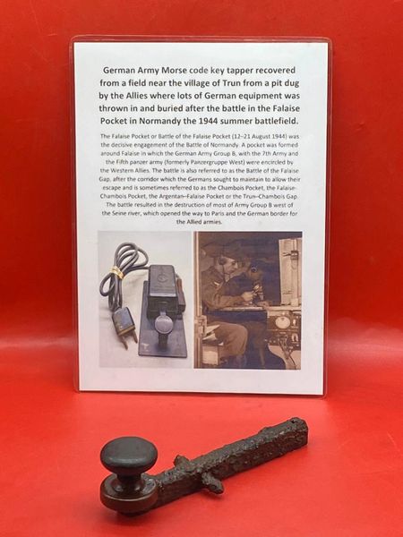 German Army morse code key tapper rare battlefield find recovered from a field near Trun a pit dug by the allies where lots of German equipment buried after the battle in the Falaise Pocket, Normandy in France 1944