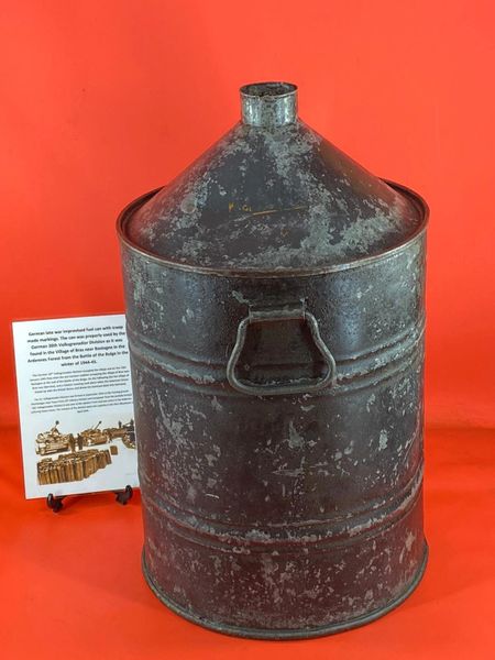 German late war improvised fuel can with troop made markings properly used by the 26th Volksgrenadier Division found a local brocante in Bras a village just outside Bastogne from the Bulge battle 1944-1945