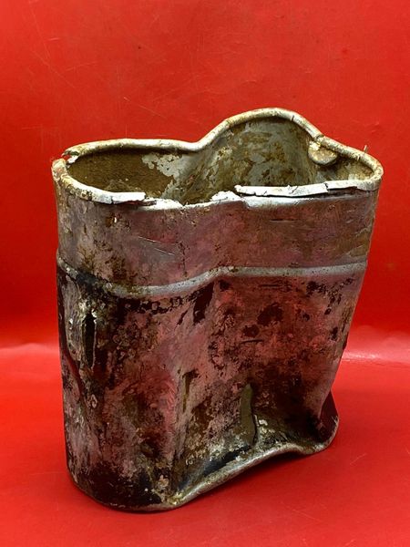 Rare battle damaged with original paintwork German 1915 pattern mess tin recovered in 2016 from the remains recovered from an old German trench line near the village of Mametz on the Somme battlefield 1916