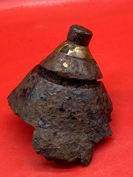 French fired and exploded shell head with percussion fuse 24/31 MLE 1899 for high explosive 75mm shell, lovely cleaned relic recovered in 2011 from around Hill 304 and Malancourt area the March - May 1916 battle in Verdun
