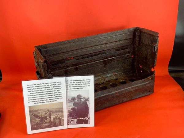 Very rare German 3.7cm flak pair of ammunition clips storage box used by the 3.7cm flak 18/36/37 anti-aircraft gun with some original paintwork used by Luftwaffe 311th Flak battalion recovered from a Lake East of Bastogne from battle of the Bulge
