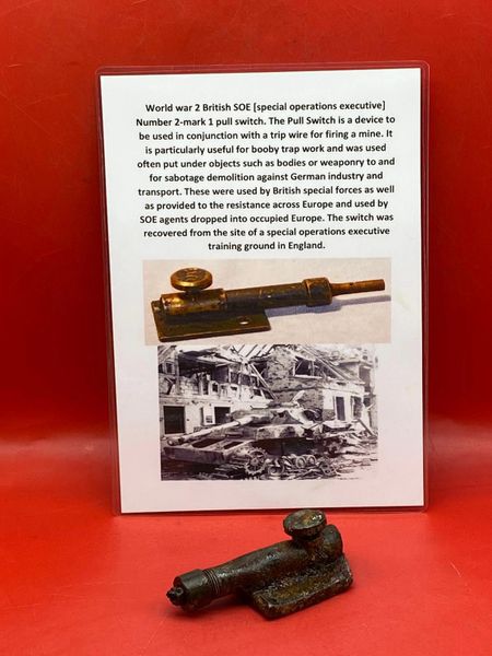 Very rare World war 2 British SOE [special operations executive] mag allow made Number 2, mark 1 Pull Switch it was used in conjunction with trip wire for firing mines recovered from the site of a SOE training ground in England.