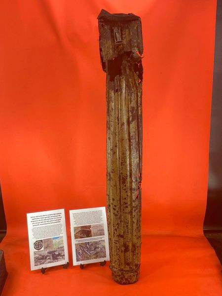 Fantastic German metal transport container for 76.2mm anti tank gun shell with rare 1942 pattern Dunkelgelb paintwork recovered in German ammunition storage bunker used by SS Nordland Division,1944 Narva Battle in Estonia,recovered in 2022