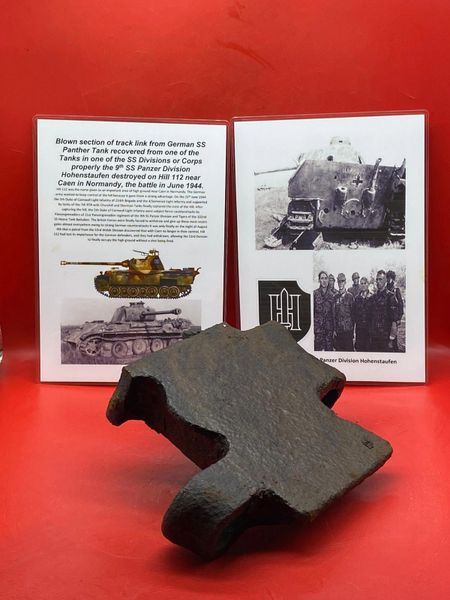 Blown track link section nice solid relic from German Panther tank from one of the SS Division or Corps Tank properly the 9th SS Panzer Division which was defending Hill 112 near Caen in Normandy 1944 battle