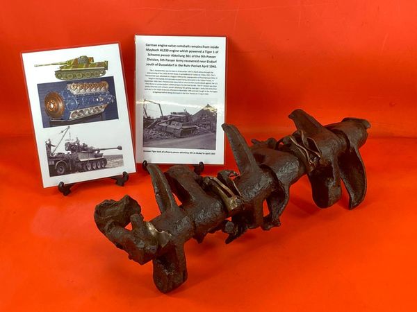 Very rare large engine valve camshaft remains from the top of a Maybach HL230 engine on German Tiger 1 Tank from a tank of Schwere Panzer Abteilung 301,9th Panzer Division recovered near Elsdorf,Ruhr Pocket April 1945