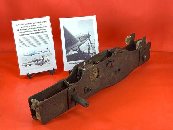 Very rare Russian underwing bomb rack lovely condition relic recovered from il-2 Sturmovik ground attack aircraft shot down and crashed in the Demyansk Pocket near Leningrad in Russia 1941-1942