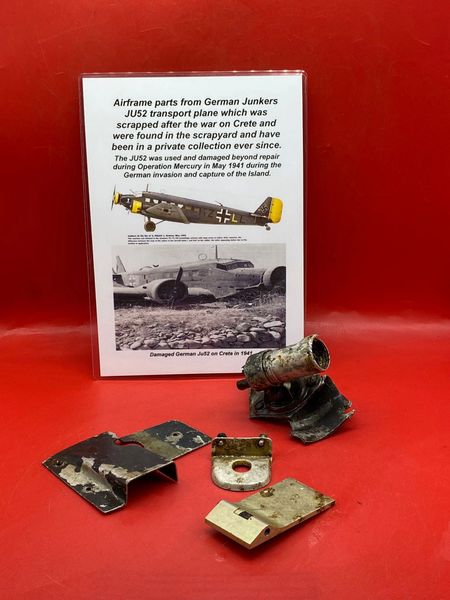 Lovely clean Airframe parts with original colours and paintwork from German Junkers JU52 transport plane which was scrapped after the war on Crete it was used and damaged beyond repair during Operation Mercury in May 1941 during the German invasion