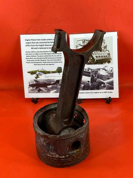 Very rare engine Piston very nice condition some original colour from inside Junkers Jumo 211 engine on German Ju87b-1 stuka dive bomber which was shot down in the English channel on the 16th August 1940 during the Battle of Britain