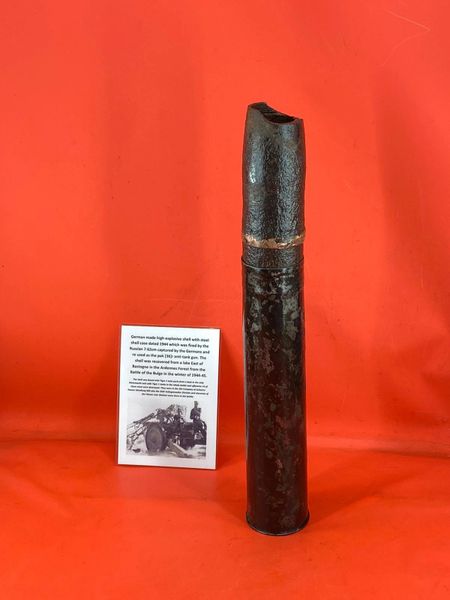 German 76.2mm high explosive shell fired by PAK[36]r anti-tank gun dated 1944 lovely condition nice solid relic recovered from a Lake East of Bastogne from battle of the Bulge in the winter of 1944-1945.
