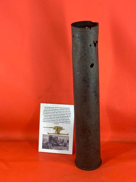 German steel made shell case solid relic for the flak 36/37/41 the famous 8.8cm anti aircraft and anti tank gun belonging to Luftwaffe 311th Flak battalion recovered from a Lake East of Bastogne from battle of the Bulge 1944-1945