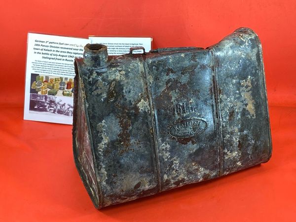 Rare to find German 1st pattern 15 litre Fuel can nice relic condition maker marked used by the 14th Panzer Division recovered near the town of Kalach in the area they captured in the battle of July-August 1942,Stalingrad front