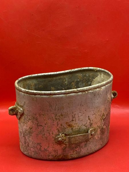 Italian mountain Division soldiers aluminium mess tin with scratched soldiers initials recovered from the Dom river on the left flank of the area defended by them in January 1943 during the battle of Stalingrad