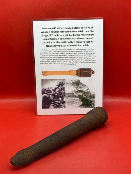 German M43 stick grenade wooden handle remains recovered from a field ...