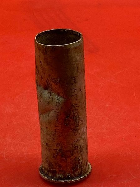 German lovely condition small flare case maker marked dated 1944 with white stripe used by the soldiers in the 12th SS Panzer Division recovered in 2007 in the Ardennes Forest, village of Krinkelt, attacked by them during the Battle of the Bulge