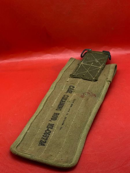 American weapon cleaning kit bag for 50 caliber Browning machine gun in used condition with original maker markings found a local brocante in Bras a village just outside Bastogne from the Bulge battle 1944-1945