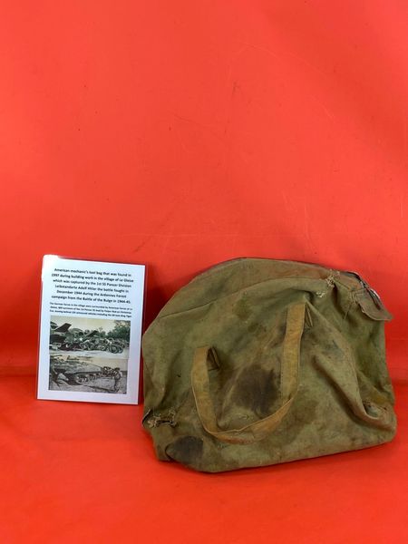 American mechanic's tool bag nice solid condition found in 1997 during building works in village of Le Gleize,captured by the 1st SS Panzer Division Leibstandarte Adolf Hitler the battle fought in December 1944 during the Ardennes Forest