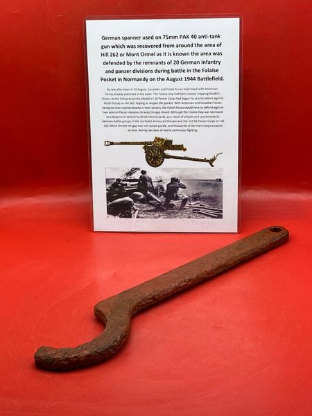 German spanner used on 75mm PAK 40 anti-tank gun which was recovered from area of Hill 262 or Mont Ormel better known, battle in the Falaise Pocket in Normandy on the August 1944 Battlefield.