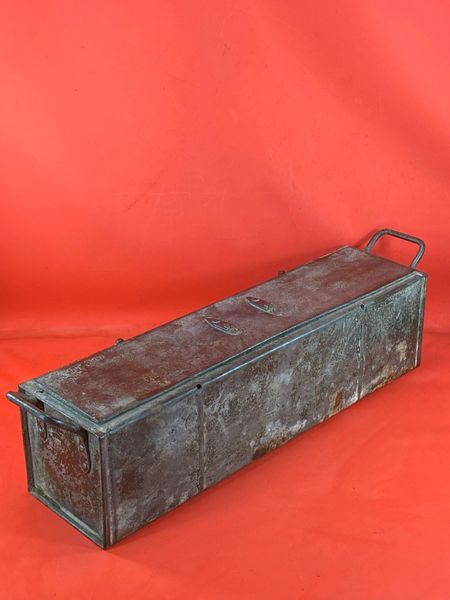 Large metal storage box British made,maker marked dated 1915 and internal racking found on brocante in the Village of Flers on the Somme battlefield of September 1916