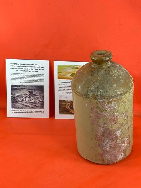 British army SRD jug,maker marked with some dirt and muck attached this was recovered in 2014 from the field in front of Lochnagar mine crater which was the British frontline trench on the 1st July 1916 on the Somme battlefield in France