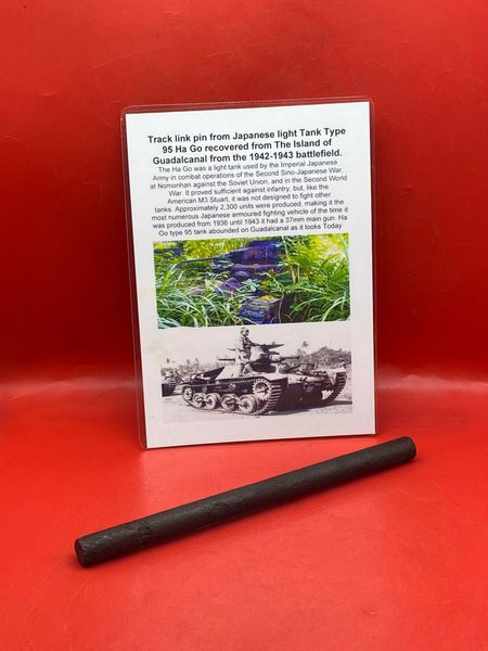 Rare to find complete track link pin from Japanese light Tank Type 95 Ha Go recovered from the Island of Guadalcanal from the 1942-1943 battlefield.
