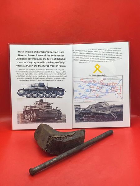 Blown armour section,track link pin nice relic condition from German Panzer 2 tank of the 14th Panzer Division recovered near the town of Kalach in the area they captured in the battle of July-August 1942,Stalingrad front