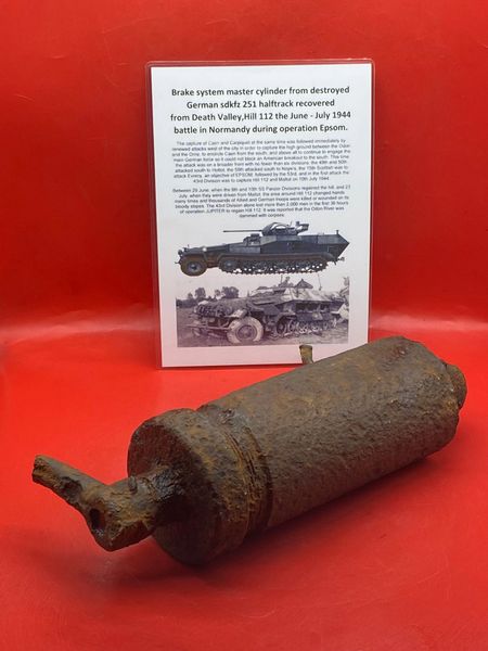 Brake system master cylinder near complete part from destroyed German sdkfz 251 half track recovered from Death Valley near Hill 112 the battle during operation Epsom in June 1944 on the Normandy battlefield