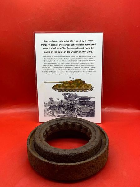 Two bearings from main drive shaft from behind a main wheel on a German Panzer 4 tank of the Panzer Lehr division recovered near Rochefort in The Ardennes Forest from the Battle of the Bulge in the winter of 1944-1945.