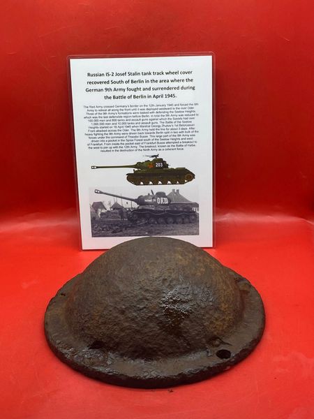 Russian IS-2 josef stalin tank wheel cap solid relic condition recovered from the site of a destroyed tank which is South of Berlin in the area the German 9th Army fought, surrendered in April 1945 during the battle of Berlin