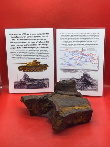 Blown section of 50mm armour plate from the frontal armour from destroyed German Panzer 3 tank of the 14th Panzer Division recovered near the town of Kalach in the area they captured in the battle of July-August 1942 in Stalingrad front