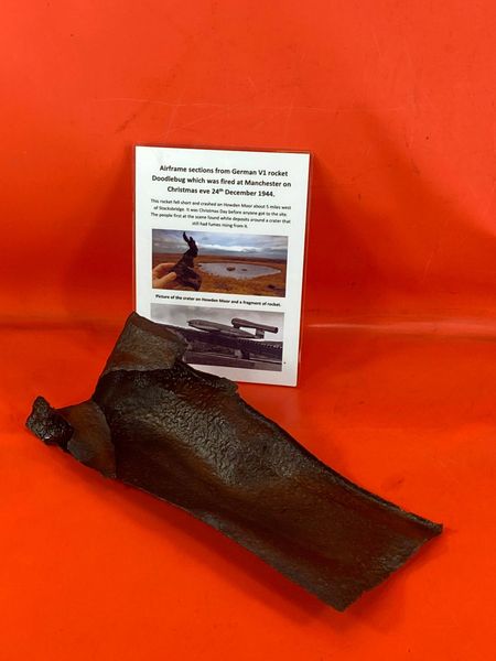 Very large steel airframe structure section that is in solid relic condition well cleaned from German V1 rocket Doodlebug which was fired at Manchester on Christmas eve 24th December 1944 and crashed on Howden Moor.