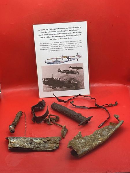 Group of airframe and engine parts from German Messerschmitt bf 109E-4 work number 2024 shot down on the 29th October 1940 and crashed in the village of Pluckley near Charing, Kent
