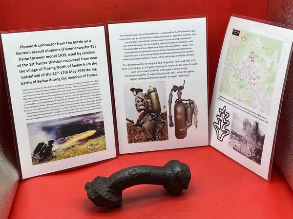 Hard to find pipework section solid relic condition from German assault pioneers [Flammenwerfer 35] flame thrower model 1935 used by soldiers of the 1st Panzer Division recovered near Sedan,battlefield of the 12th-17th May 1940 during battle of France