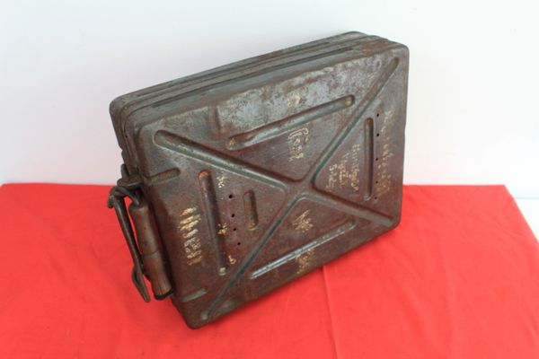 German grey / green 8cm grw 34 mortar metal ammunition box -super stencilling - recovered in the Ardennes area of Belgium