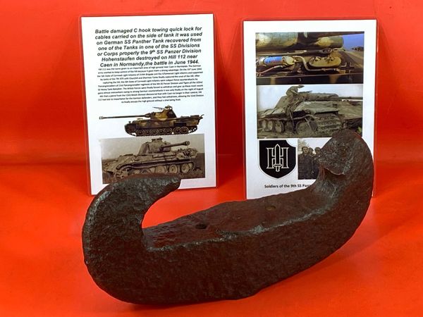 Very rare battle damaged towing C hook German SS Panther Tank recovered from one of the Tanks in one of the SS Divisions or Corps properly the 9th SS Panzer Division Hohenstaufen destroyed on Hill 112 near Caen in Normandy, the battle in June 1944.